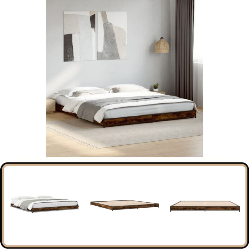 Cadre de lit sans matelas chêne fumé 200x200 cm - Cadre De Lit - Lit Double - Lit En Bois - Lit Design - Literie