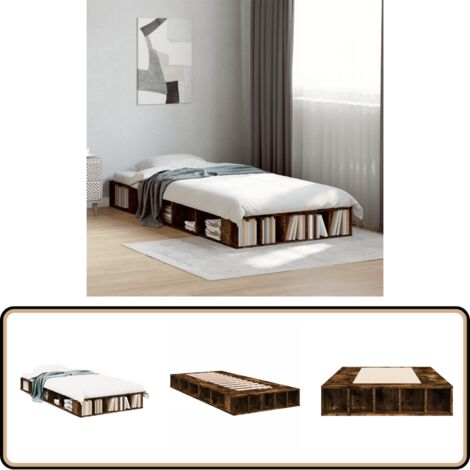 Cadre de lit sans matelas chêne fumé 90x190 cm - Cadre De Lit - Lit Simple - Lit En Bois - Meuble Chambre - Rangement Sous Lit
