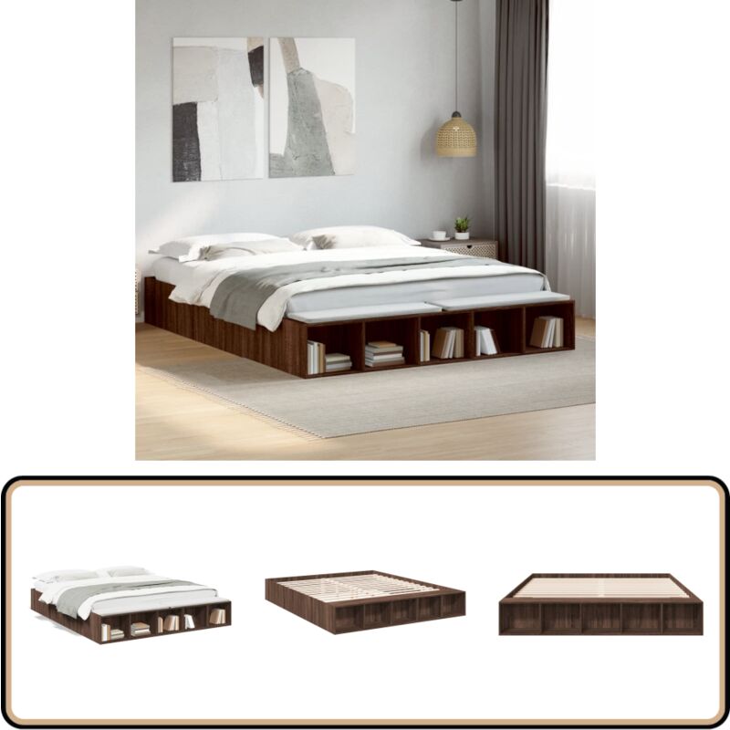 Cadre de lit sans matelas chêne marron 200x200 cm - Cadre De Lit - Lit Double - Lit Design - Lit Moderne - Lit Coffre Rangements