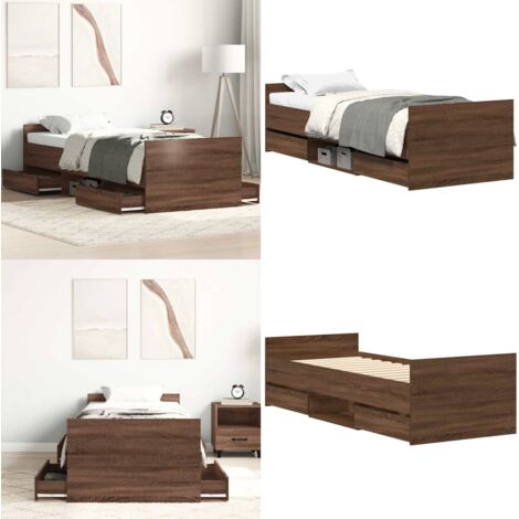 Cadre de lit sans matelas chêne marron 75x190 cm - Cadre De Lit - Lit Double - Meuble Chambre - Literie - Rangement Sous Lit - Home & Living