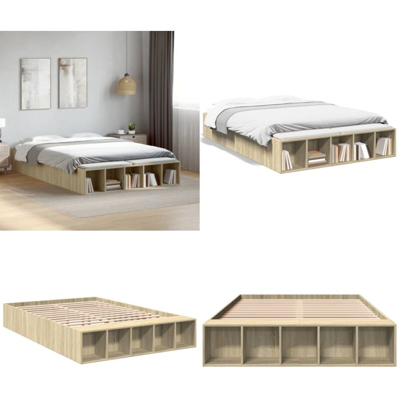 Cadre de lit sans matelas chêne sonoma 120x190 cm - Cadre De Lit - Lit Double - Lit Design - Lit Moderne - Lit Coffre - Home & Living