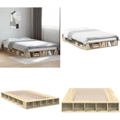 Cadre de lit sans matelas chêne sonoma 120x200 cm - Cadre De Lit - Lit Double - Lit En Bois - Meuble Chambre - Rangement Sous Lit - Home & Living