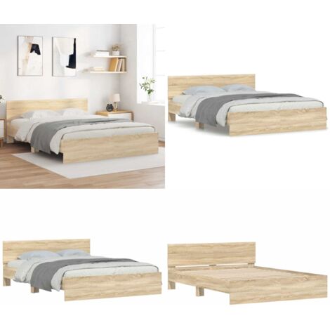 Cadre de lit sans matelas chêne sonoma 140x190 cm - Cadre De Lit - Lit Double - Lit En Bois - Lit Chêne Sonoma - Meuble Chambre - Home & Living