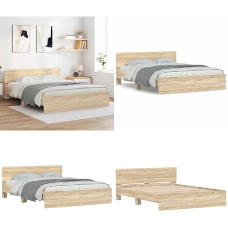 Cadre de lit sans matelas chêne sonoma 140x200 cm - Cadre De Lit - Lit Double - Lit En Bois - Lit Chêne Sonoma - Meuble Chambre - Home & Living