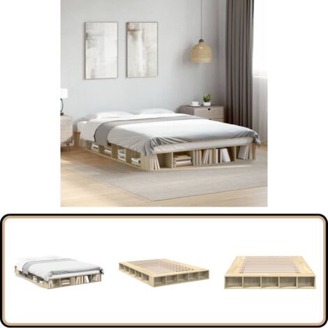 Cadre de lit sans matelas chêne sonoma 150x200 cm - Cadre De Lit - Lit Double - Lit En Bois - Meuble Chambre - Rangement Sous Lit