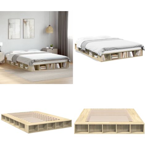 Cadre de lit sans matelas chêne sonoma 150x200 cm - Cadre De Lit - Lit Double - Lit En Bois - Meuble Chambre - Rangement Sous Lit - Home & Living