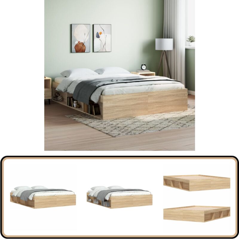 Cadre de lit sans matelas chêne sonoma 160x200 cm - Cadre De Lit - Lit Double - Lit Design - Lit Moderne - Meuble Chambre
