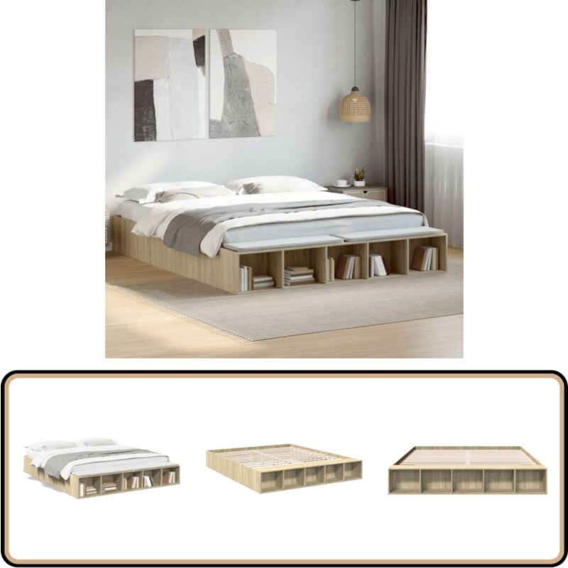 Cadre de lit sans matelas chêne sonoma 200x200 cm - Cadre De Lit - Lit Double - Lit Design - Lit Moderne - Lit Coffre Rangements