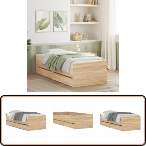 Cadre de lit sans matelas chêne sonoma 75x190 cm - Cadre De Lit - Lit Double - Lit Design - Meuble Chambre - Rangement Sous Lit