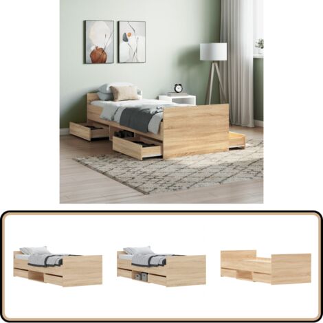 Cadre de lit sans matelas chêne sonoma 75x190 cm - Cadre De Lit - Lit Double - Meuble De Chambre - Literie - Rangement Sous Lit