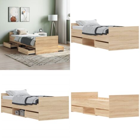 Cadre de lit sans matelas chêne sonoma 75x190 cm - Cadre De Lit - Lit Double - Meuble De Chambre - Literie - Rangement Sous Lit - Home & Living