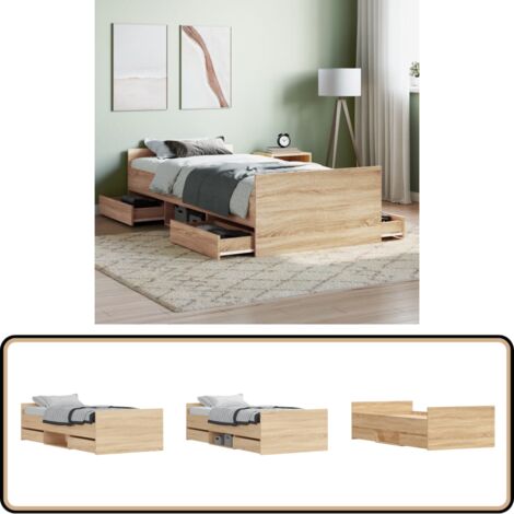 Cadre de lit sans matelas chêne sonoma 90x190 cm - Cadre De Lit - Lit Simple - Lit En Bois - Meuble De Chambre - Rangement Sous Lit
