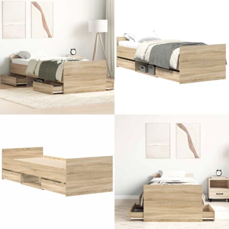 Cadre de lit sans matelas chêne sonoma 90x190 cm - Cadre De Lit - Lit Simple - Lit En Bois - Meuble De Chambre - Rangement Sous Lit - Home & Living
