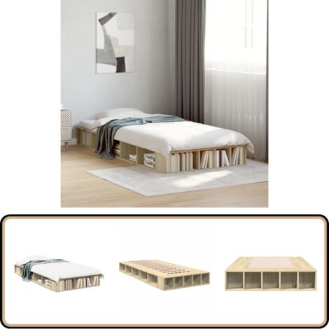 Cadre de lit sans matelas chêne sonoma 90x200 cm - Cadre De Lit - Lit Simple - Lit En Bois - Meuble Chambre - Rangement Sous Lit