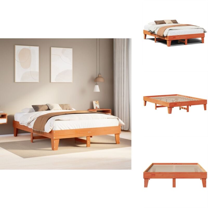 Vidaxl - Cadre de lit sans matelas cire marron 140x190cm bois pin massif - Cadre De Lit - Cadres De Lit - Meuble De Chambre à Coucher - Lit