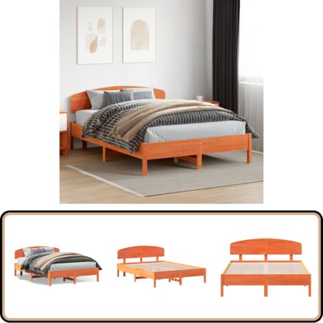 Cadre de lit sans matelas cire marron 140x200cm bois pin massif - Lit Bois - Cadre Lit - Lit Double - Lit 140x200 - Literie