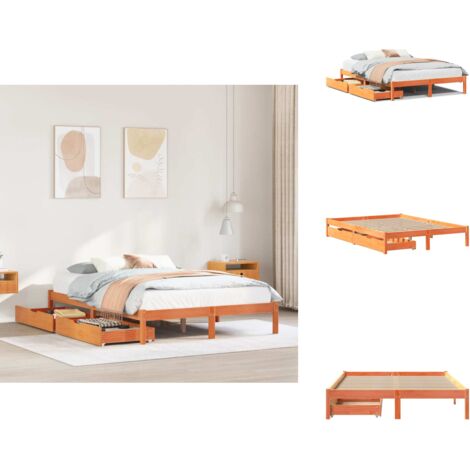 Cadre de lit sans matelas cire marron 150x200cm bois pin massif - Cadre De Lit - Cadres De Lit - Sommier - Meuble De Chambre À Coucher