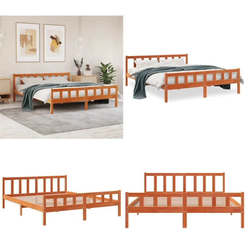 Cadre de lit sans matelas cire marron 160x200cm bois pin massif - Cadre De Lit - Lit Double - Lit En Bois - Bois De Pin - Chambre à Coucher - Home &