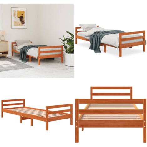 Cadre de lit sans matelas cire marron 75x190 cm bois pin massif - Cadre De Lit - Lit En Bois - Lit Double - Meubles Chambre - Literie - Home & Living