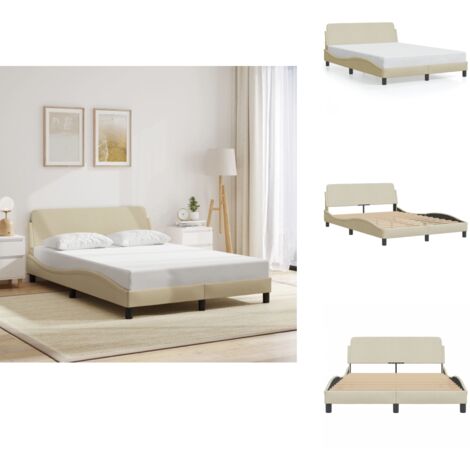 Cadre de lit sans matelas crème 140x190 cm tissu - Cadre De Lit - Lit Double - Literie - Tête De Lit - Design Moderne