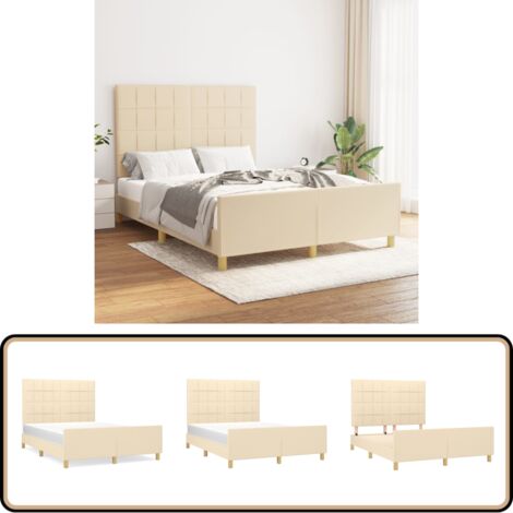 Cadre de lit sans matelas crème 140x190 cm tissu - Lit Plateforme - Cadre De Lit - Lit Double - Literie - Meuble Chambre