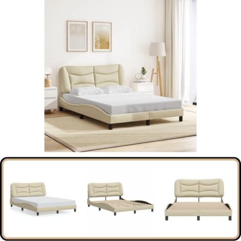 Cadre de lit sans matelas crème 140x190 cm tissu - Lit Plateforme - Lit Double - Cadre De Lit - Literie - Meuble De Chambre