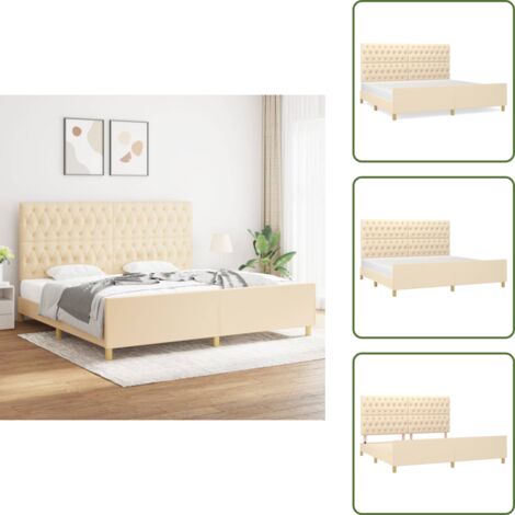 Cadre de lit sans matelas et tête de lit crème 200x200 cm tissu - Lit Plateforme - Tête De Lit Ajustable - Cadre Lit Double - Literie - Meubles Chambre À Coucher