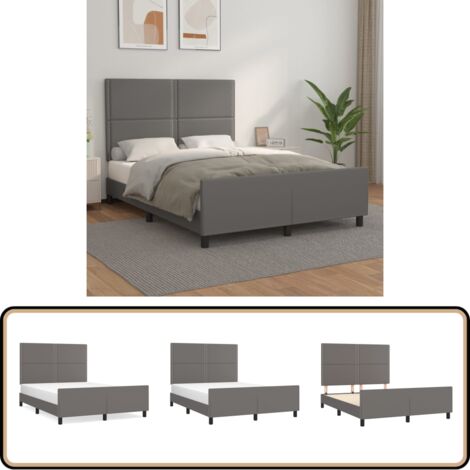 Cadre de lit sans matelas gris 140x190 cm similicuir - Cadre De Lit - Lit Double - Lit Avec Têted'appui - Tête De Lit Ajustable - Similicuir