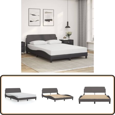 Cadre de lit sans matelas gris 140x190 cm similicuir - Cadre De Lit - Lit Double - Lit Design - Lit Gris - Similicuir