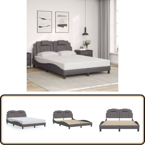 Cadre de lit sans matelas gris 140x190 cm similicuir - Lit Plateforme - Lit Double - Cadre De Lit - Literie - Design Moderne