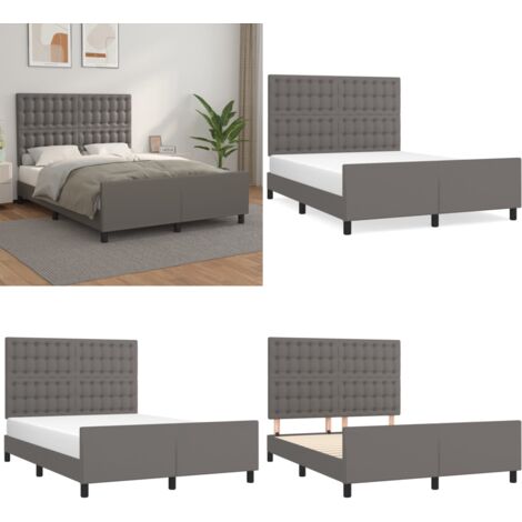 Cadre de lit sans matelas gris 140x200 cm similicuir - Cadre De Lit - Lit Double - Lit Avec Têted'appui - Literie - Meubles De Chambre - Home & Living