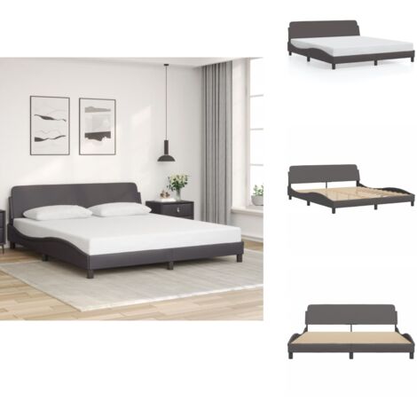 Cadre de lit sans matelas gris 180x200 cm similicuir - Cadre De Lit - Lit Double - Lit Design - Lit Gris - Tête De Lit