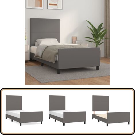 Cadre de lit sans matelas gris 90x190 cm similicuir - Cadre De Lit - Lit Avec Têted'appui - Tête De Lit Réglable - Similicuir - Lit Double