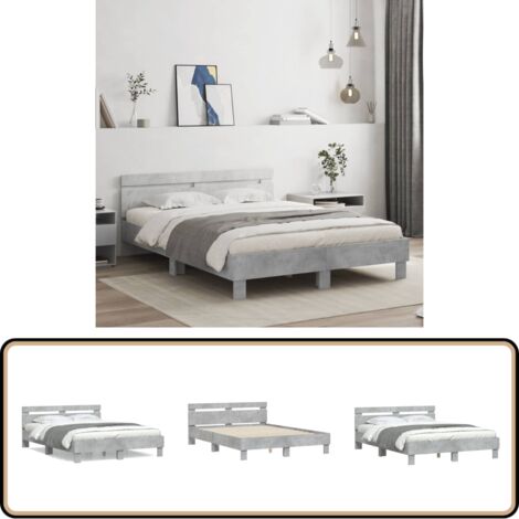 Cadre de lit sans matelas gris béton 140x190 cm - Cadre De Lit - Lit Double - Lit Gris - Lit Design - Meuble Chambre