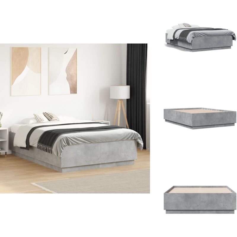 Cadre de lit sans matelas gris béton 140x190 cm - Cadre De Lit - Lit Double - Lit Moderne - Lit Gris - Sommier