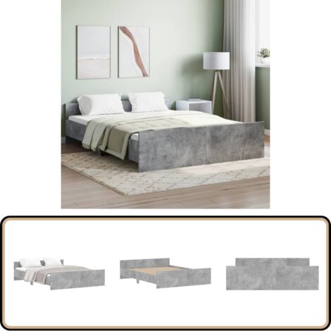 Cadre de lit sans matelas gris béton 140x200 cm - Cadre De Lit - Lit Double - Lit Deux Personnes - Lit Gris - Meuble Chambre