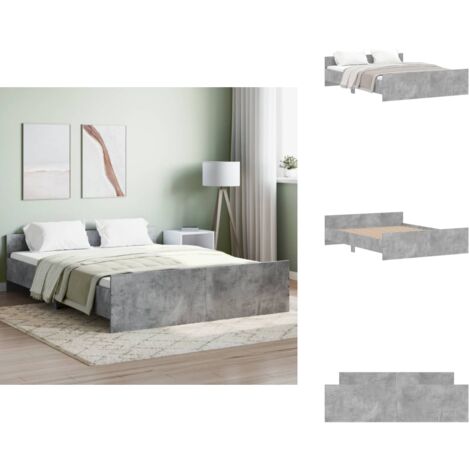 Cadre de lit sans matelas gris béton 140x200 cm - Cadre De Lit - Lit Double - Lit Deux Personnes - Lit Gris - Meuble Chambre