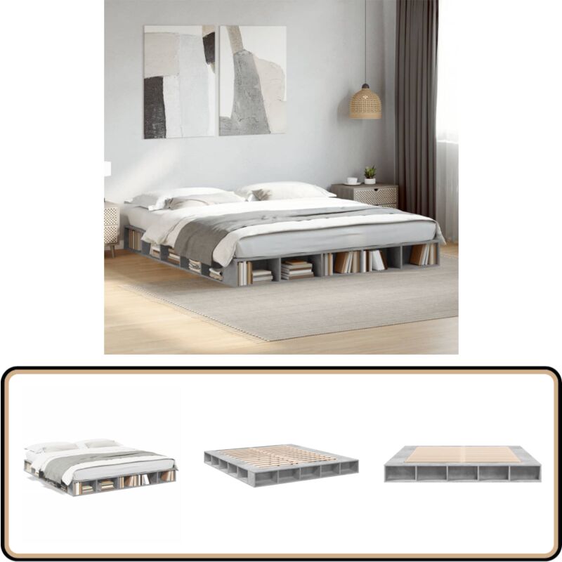 Cadre de lit sans matelas gris béton 200x200 cm - Cadre De Lit - Lit Double - Lit Design - Meuble Chambre - Literie