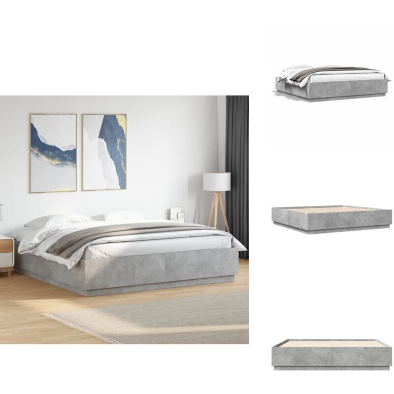 Cadre de lit sans matelas gris béton 200x200 cm - Cadre De Lit - Lit Double - Lit Moderne - Lit Gris - Sommier Plateforme