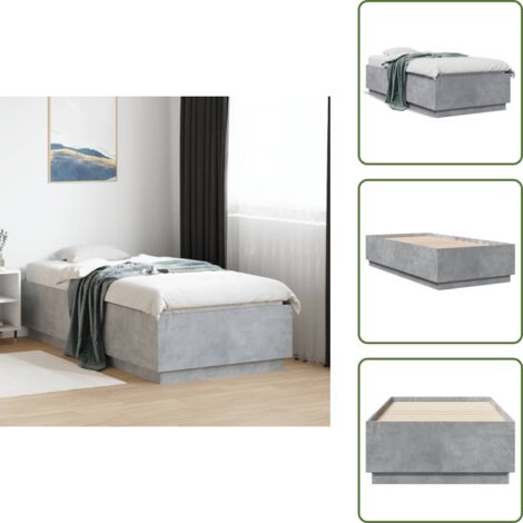 Cadre de lit sans matelas gris béton 90x190 cm - Cadre De Lit - Lit Double - Lit Moderne - Lit Gris - Sommier