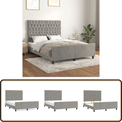 Cadre de lit sans matelas gris clair 140x190 cm velours - Cadre De Lit - Lit Avec Têted'appui - Lit Double - Literie - Meubles De Chambre