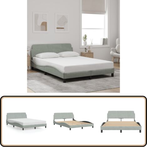 Cadre de lit sans matelas gris clair 140x190 cm velours - Cadre De Lit - Lit Double - Lit Velours - Lit Design - Literie