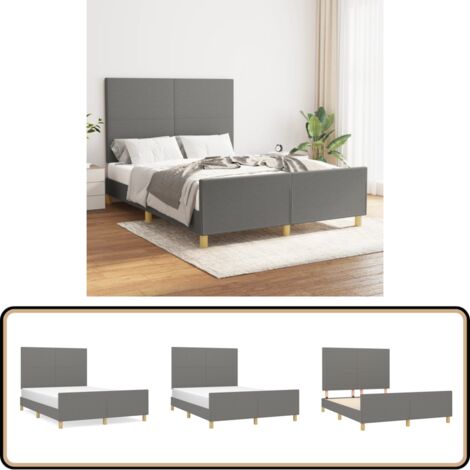 Cadre de lit sans matelas gris foncé 140x190 cm tissu - Cadre De Lit - Lit Double - Lit Avec Têted’appui - Literie - Meubles De Chambre