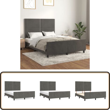 Cadre de lit sans matelas gris foncé 140x190 cm velours - Lit Plateforme - Lit Double - Lit Capitonné - Cadre Lit Velours - Lit Design