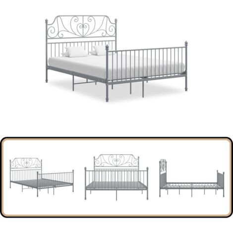 Cadre de lit sans matelas gris métal 140x200 cm - Cadre De Lit - Lit Metal - Lit Double - Literie - Meuble Chambre