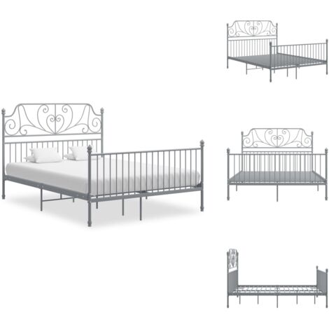 Cadre de lit sans matelas gris métal 140x200 cm - Cadre De Lit - Lit Metal - Lit Double - Literie - Meuble Chambre