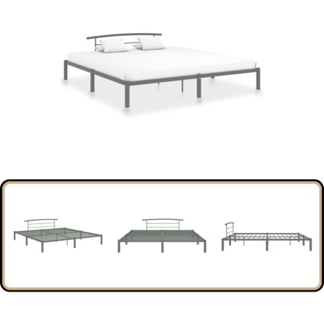 Cadre de lit sans matelas gris métal 200x200 cm - Cadre De Lit - Lit Metal - Lit Double - Literie - Meuble Chambre