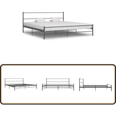 Cadre de lit sans matelas gris métal 200x200 cm - Lit Double - Lit Metal - Cadre De Lit - Lit Gris - Meuble Chambre