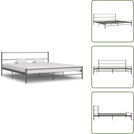 Cadre de lit sans matelas gris métal 200x200 cm - Lit Double - Lit Metal - Cadre De Lit - Lit Gris - Meuble Chambre