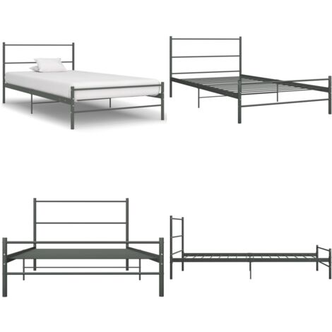 Cadre de lit sans matelas gris métal 90x200 cm - Cadre De Lit - Lit Simple - Lit Metal - Literie - Meuble Chambre - Home & Living